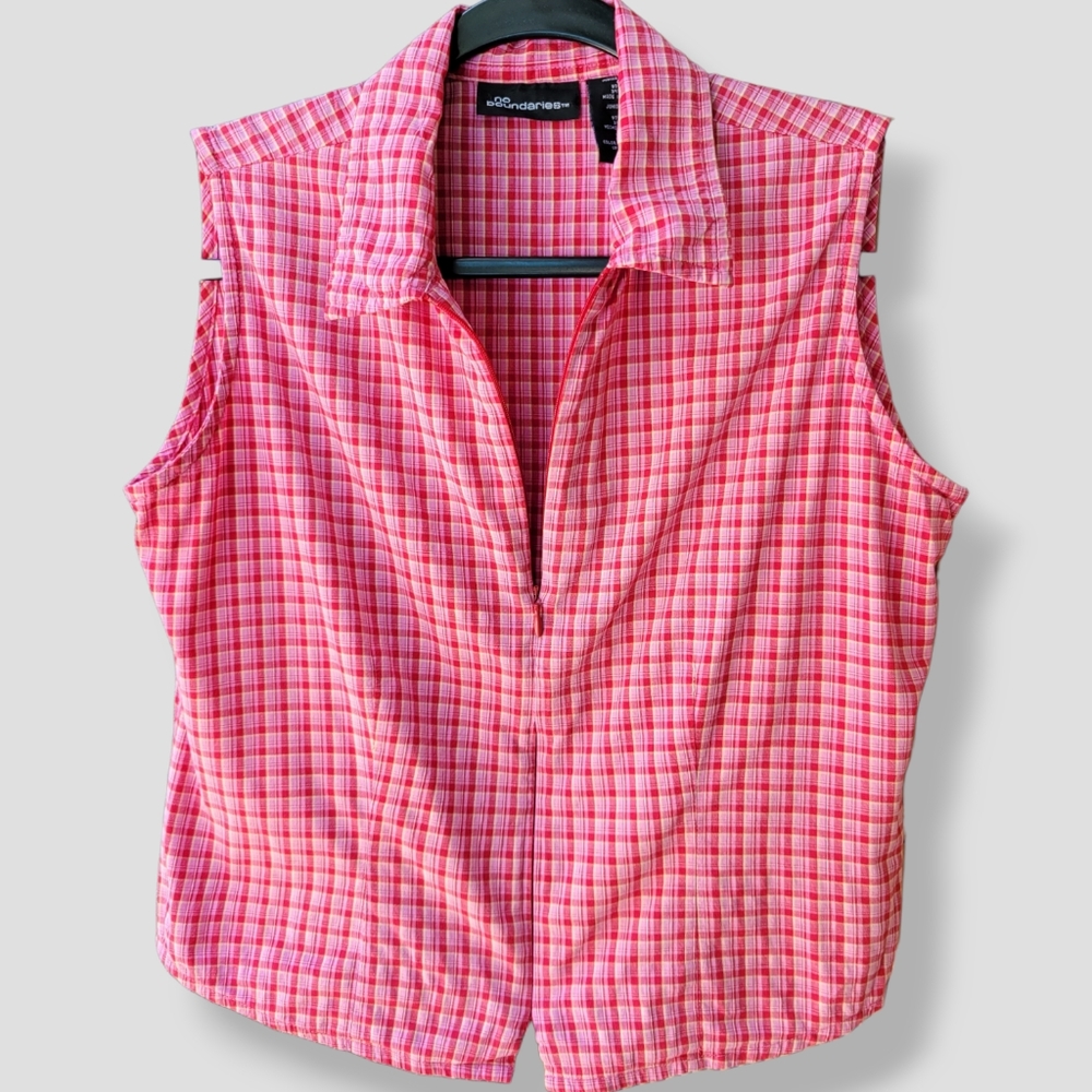 VINTAGE 90s NO BOUNDARIES Crop Dual Zip Plaid Blouse Pink